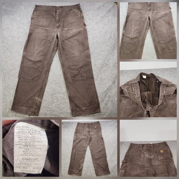 Carhartt Double Knee Pants Mens 42x34 Brown Dungaree Fit B136 Canvas Carpenter - Picture 1 of 15